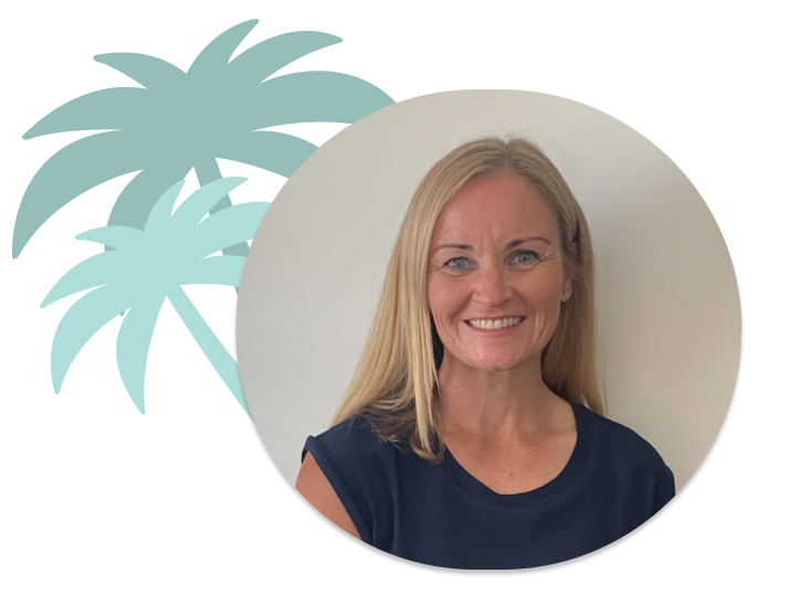 Louise profile image with tree illustrations behind